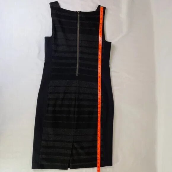Eileen Fisher Sheath Dress Gray Black Stripe Sleeveless Ponte Knit Size 6P - Picture 8 of 11